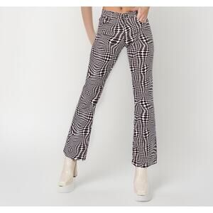 Motel Jopan Flare Optic Polka Trouser Sz Small Brown Cream Stretch Pants Y2K Mod